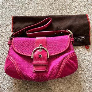Coach Hot Pink Signature Canvas and Suede Soho Bag